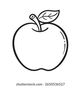 Doodle Vector Illustration of Apple in Cartoon Style. Isolated on white background. Fun drawing cartoon style icon. Perfect for food-related, healthy lifestyle, or educational projects.
