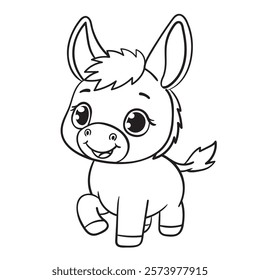 Doodle Vector Illustration of a Baby Donkey in Cartoon Style. Isolated on white background. Fun drawing cartoon style icon. Perfect for children's designs, nursery decorations and playful projects.