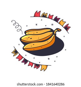 Doodle Vektorgrafik mit Bananen. Einzeln auf weißem Hintergrund.