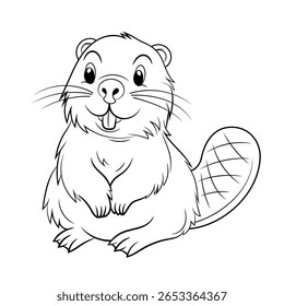 Doodle Vector Illustration of a Beaver in Cartoon Style. Isolated on white background. Perfect for animal-themed design projects, stickers and coloring book.