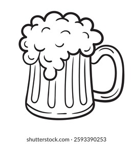 Doodle Vector Illustration of a Beer Mug in Cartoon Style. Isolated on white background. Fun drawing cartoon style icon. Perfect for St. Patrick s Day, nature, or luck-related projects.