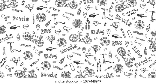 Doodle vector illustration of bicycle. Concept of biking lifestyle and adventure for web banners, printed materials