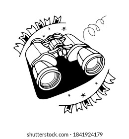 Doodle vector illustration with binoculars. Isolated on white background.