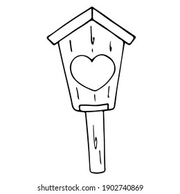 Doodle vector illustration of birdhouse isolated on white. Spring season. Hand drawn simple element. For greeting card, poster, collage, wrapping, book illustration.
