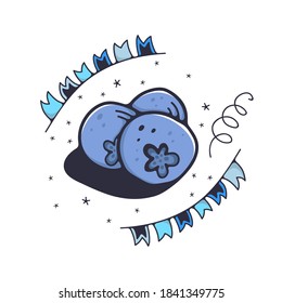 Ilustración vectorial de Doodle con arándanos azules. Aislado sobre fondo blanco.