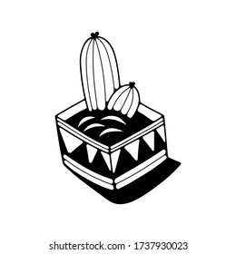 Ilustración vectorial de Doodle con cactus a pot. Aislado sobre fondo blanco.