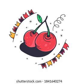 Ilustración vectorial con cerezas. Aislado sobre fondo blanco.