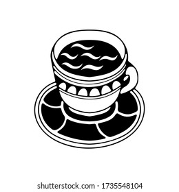 Doodle vector illustration with coffee cup. Isolated on white background.
