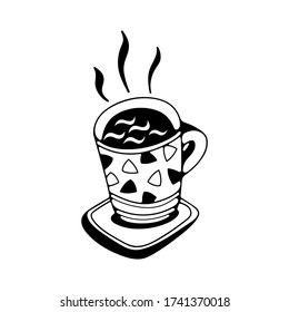 Doodle vector illustration with coffee cup. Isolated on white background.