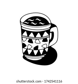 Doodle vector illustration with coffee cup. Isolated on white background.