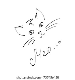 Doodle vector illustration of cute cat. Print design on t-shirt, sketch, card.