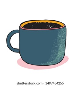  doodle vector illustration with cute cup of hot drink. For autumn greeting cards, t-shirt prints, scrapbook. Hand drawn vector image isolated on white.