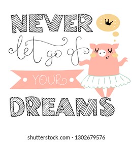 Doodle vector illustration with cute pig