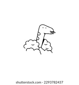 doodle vector illustration of dino with cloud