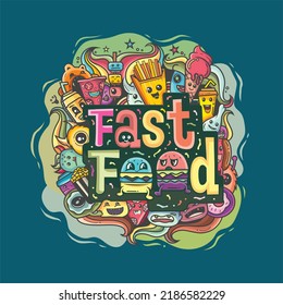 Doodle vector illustration with fast food design concept