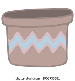 Doodle vector illustration of Flower Pot  with Ornament isolated on white. Spring season. Hand drawn simple element. For greeting card, poster, collage, wrapping, book illustration. Scandinavian style