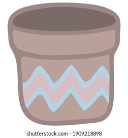 Doodle vector illustration of Flower Pot  with Ornament isolated on white. Spring season. Hand drawn simple element. For greeting card, poster, collage, wrapping, book illustration. Scandinavian style
