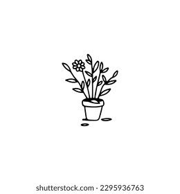doodle vector illustration of a flower in a pot