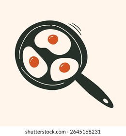 Doodle vector illustration of fried eggs. Traditional breakfast food. Hand drawn frying pan