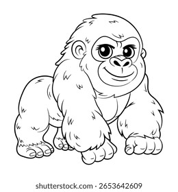Desenhar Ilustração Vetorial de um Gorila em Estilo de Desenho Animado. Isolado no fundo branco. Perfeito para projetos de design com temas animais, adesivos e livro de colorir.