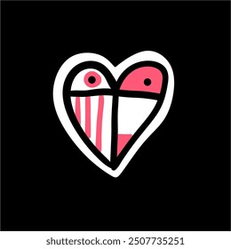 Ilustración vectorial de Doodle, forma de corazón aislado sobre fondo negro.
