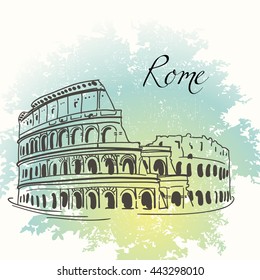 Doodle Vector Illustration. Italy, Roma, Coliseum. Suitable for design and ads tourist centers, Hotels, signboards and cards