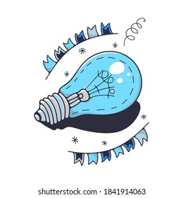 Doodle vector illustration with lightbulb. Isolated on white background.