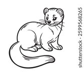 Doodle Vector Illustration of a Marten in Cartoon Style. Isolated on white background. A minimalistic nature icon. Perfect for children