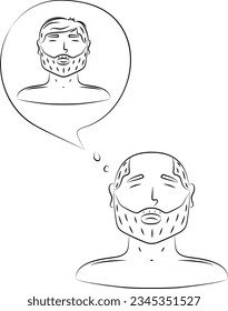 Doodle vector illustration with memories of a man before baldness. Hair loss, alopecia at a young age, hair problems, baldness.