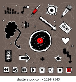 Doodle vector illustration with music symbols, icons and elements, set 2