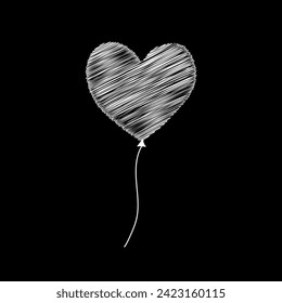 Dibujo vectorial de Doodle Una bella forma de globo de garabato blanco aislado en el fondo negro
