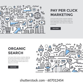 Doodle vector illustration of optimizing organic & paid search results. Digital marketing concepts for web banners, hero images, printed materials