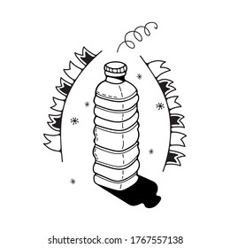 Doodle vector illustration with plastic bottle. Isolated on white background.