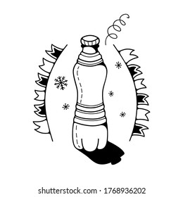Doodle vector illustration with plastic bottle. Isolated on white background.