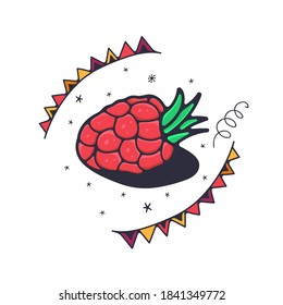 Doodle vector illustration with raspberries. Isolated over white background.