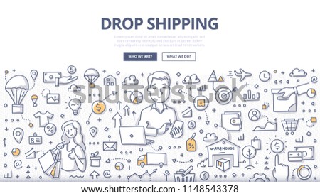 Doodle vector illustration of a retailer transferring customer's order to manufacture. Concept of how drop shipping works for web banners, hero images, printed materials