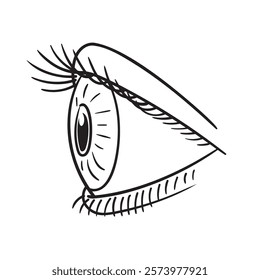 Doodle Vector Illustration of a Side View Eye in Cartoon Style. Isolated on white background. Fun drawing cartoon style icon.