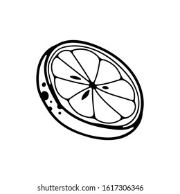 Doodle vector illustration with a slice of orange. Vector isolated sketch icons.