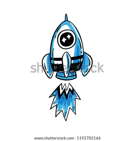Doodle vector illustration of a space rocket,  kids print design
