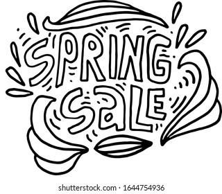 Doodle vector illustration Spring Sale for sale, closeout, clearance. Funny motivation quote. Hand drawn with black line isolated on white background