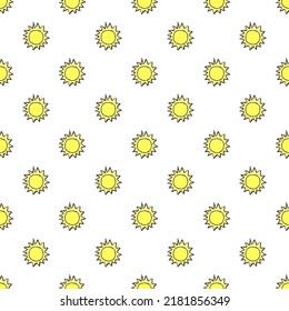 Doodle vector illustration with sun. Seamless space pattern. Cosmos background.