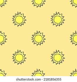 Doodle vector illustration with sun. Seamless space pattern. Cosmos background.