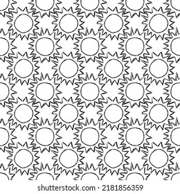 Doodle vector illustration with sun. Seamless space pattern. Cosmos background.