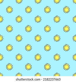 Doodle vector illustration with sun. Seamless space pattern. Cosmos background.