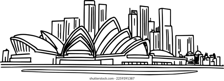 doodle Vektorgrafik von Sydney mit Opernhaus und Skyline der Stadt