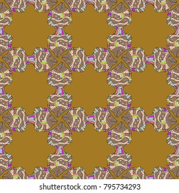 Doodle Vector illustration. Vector illustration. Tropical fish on a brown, beige and gray colors. Seamless Collection of cartoon reef fishes.