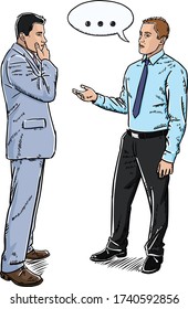 Doodle vector illustration of two businessmen talking.