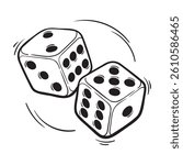 Doodle Vector Illustration of a Two Falling Dice in Cartoon Style. Isolated on white background. Fun drawing cartoon style icon. Perfect for games, casinos, and playful design projects.