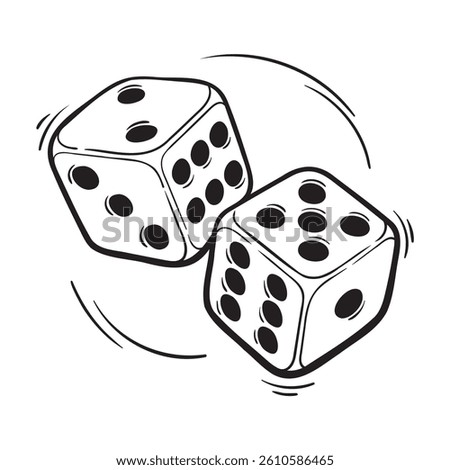 Doodle Vector Illustration of a Two Falling Dice in Cartoon Style. Isolated on white background. Fun drawing cartoon style icon. Perfect for games, casinos, and playful design projects.