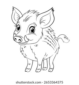 Ilustração vetorial de doodle de um javali selvagem em estilo de desenhos animados. Isolado no fundo branco. Perfeito para projetos de design com temas animais, adesivos e livro de colorir.